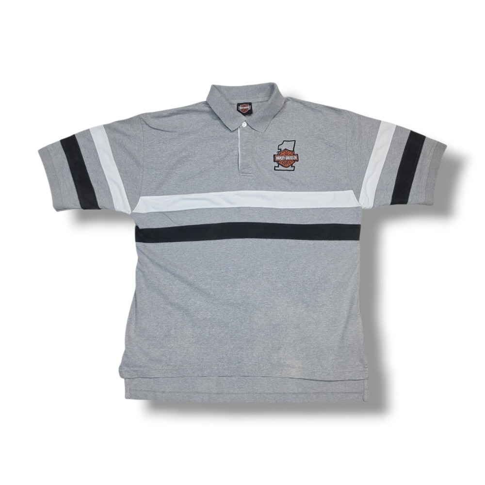 Harley Davidson H-D Savannah, Georgia Gray W/Strips Polo Shirt Men's XL